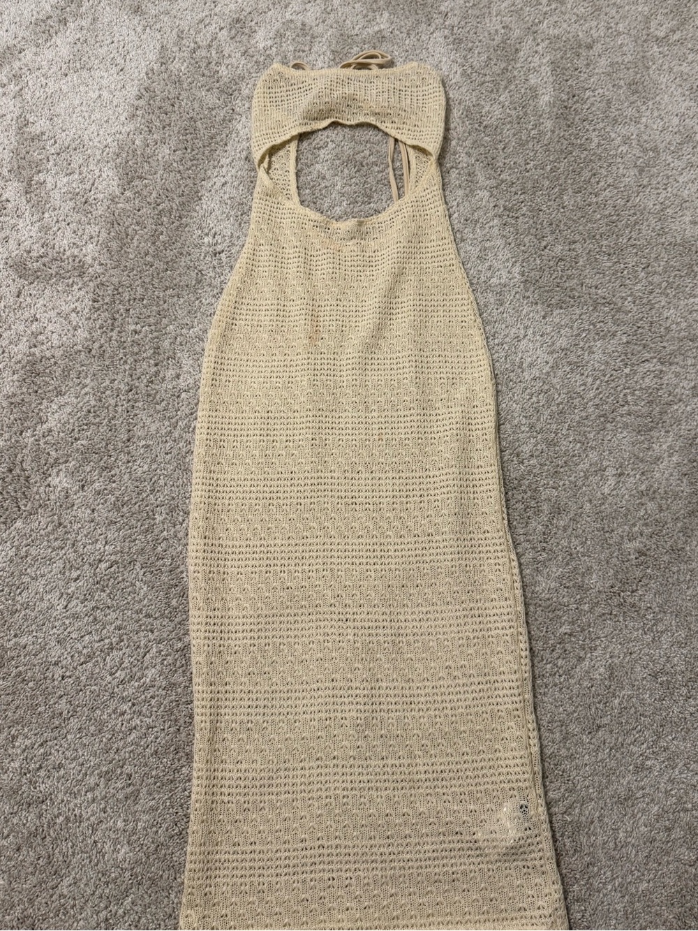 Crocheted Halter Maxi Dress in Beige